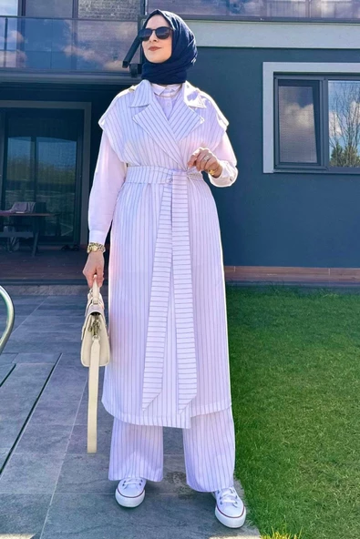 Apoletli Çizgili Takım Beyaz - 3