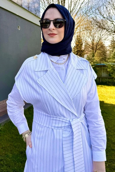 Apoletli Çizgili Takım Beyaz - 7