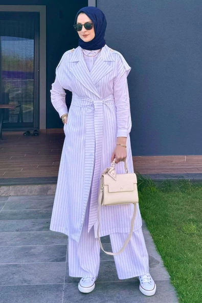 Apoletli Çizgili Takım Beyaz - 9