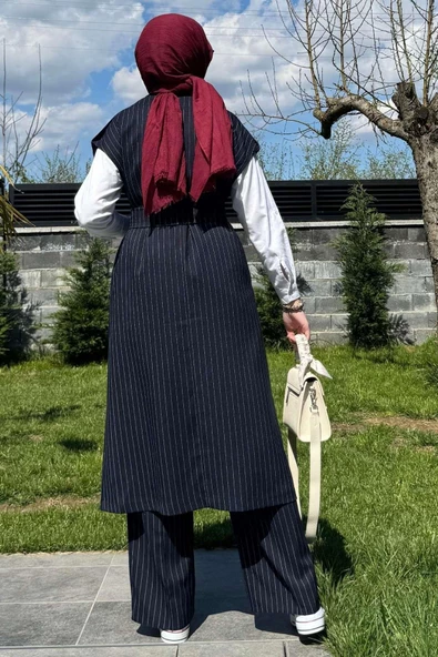 Apoletli Çizgili Takım Lacivert - 6