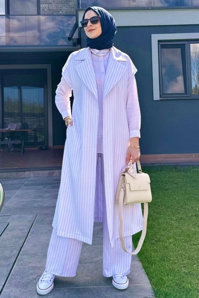 Apoletli Çizgili Takım Beyaz - 6