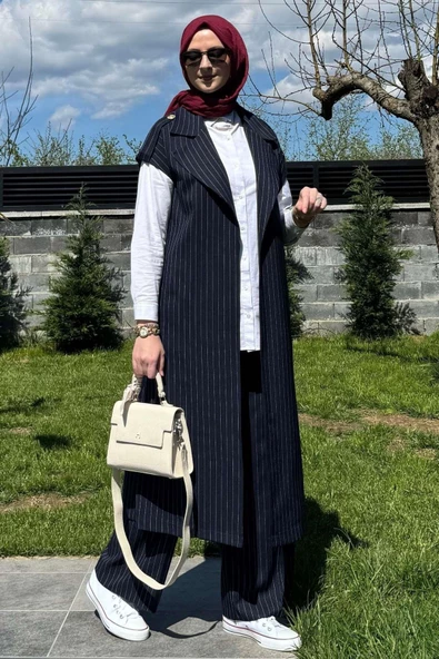 Apoletli Çizgili Takım Lacivert - 7