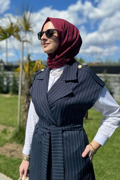 Apoletli Çizgili Takım Lacivert - 4