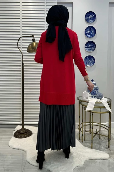 Bilge Kırmızı Triko Tunik - 5