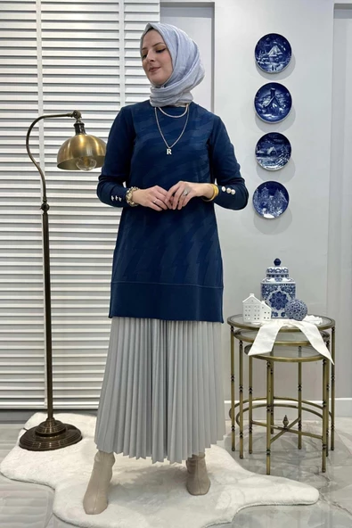 Bilge İndigo Triko Tunik - 4