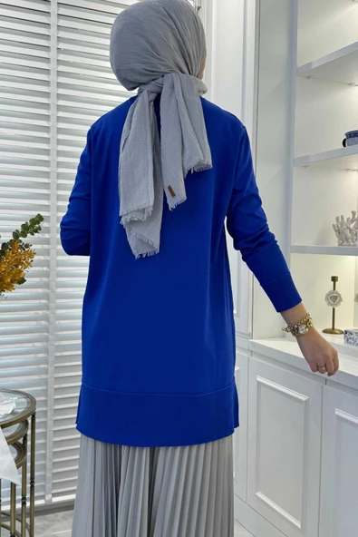 Gonca Taşlı Triko Tunik Saks - 6