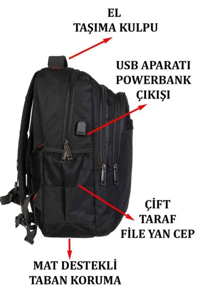 Dada Laptop Usb'li Günlük Okul Sırt Çantası Siyah 06 - 2