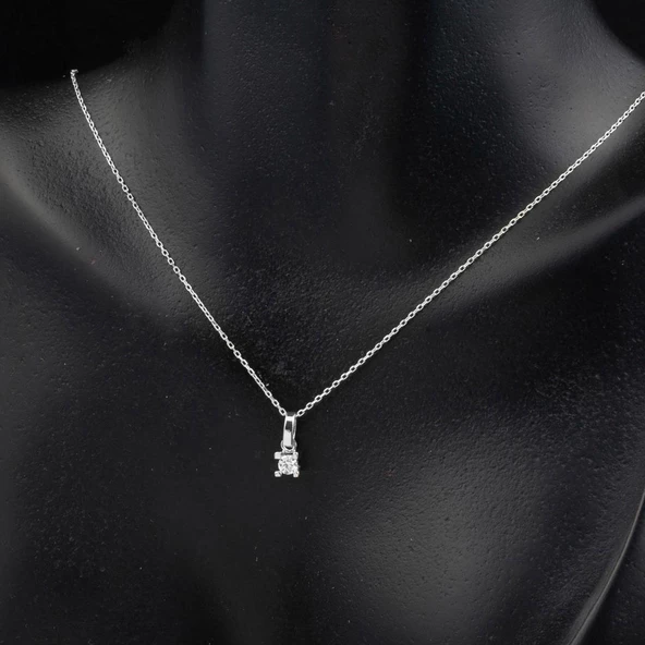 14 Ayar Beyaz Altın Tektaş Kadın Kolye - Resim 4