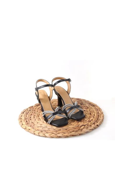 Papuçcity Wzy 02811 8,5 Topuklu Kadın Taşlı Sandalet Ayakkabı - 5