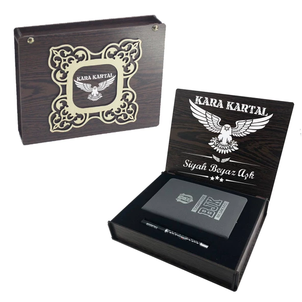 Beşiktaş Orijinal Lisanslı Kalem Termo Deri Defter Vip Set Ahşap Kutulu - 2