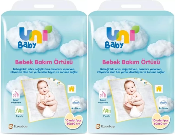 Uni Baby Bebek Bakım Örtüsü 60*60CM (İç Adet 10) Tekli Pk (2 Li Set)