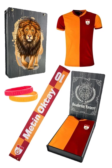 Galatasaray Orijinal Metin Oktay Hediye Set Sevgililer Günü Hediyesi T-shirt + Şal (atkı) + Bileklik
