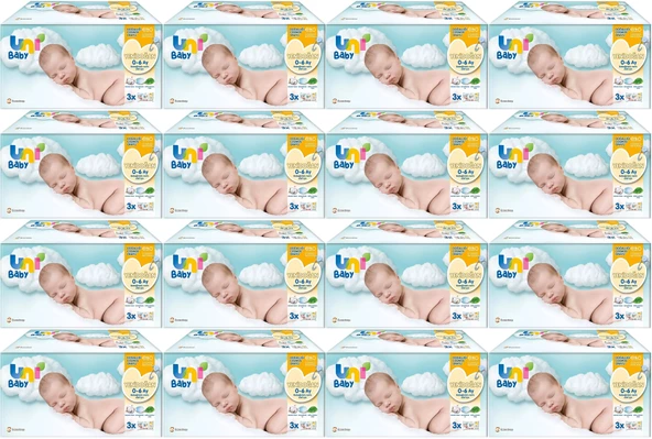 Uni Baby Islak Havlu Hassas Yeni Doğan 40 Yaprak (48 Li Set) 1920 Yaprak (Narin Ciltler için) (16PK*3)