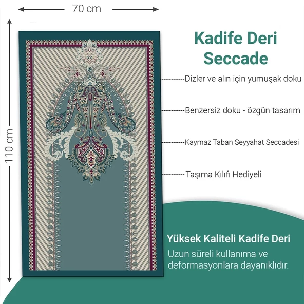 Ravabi Rug Araç İçi ve İşyeri İçin Deri Tabanlı Namazlık, Çantalı Hediyelik Seyahat Seccadesi 70x110cm 21231020