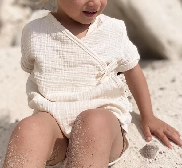 Naturaborn GOTS Organik Sertifikalı Müslin Kimono Yaka Bebek Body - 5