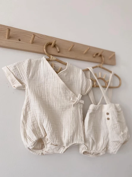 Naturaborn GOTS Organik Sertifikalı Müslin Kimono Yaka Bebek Body - 2