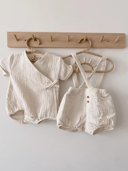 Naturaborn GOTS Organik Sertifikalı Müslin Kimono Yaka Bebek Body - 4