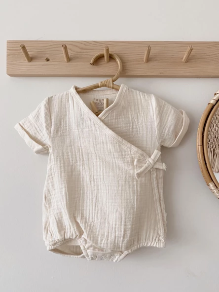 Naturaborn GOTS Organik Sertifikalı Müslin Kimono Yaka Bebek Body - 6