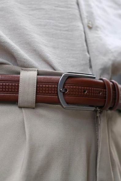 Walkenzo Smt-3992 Erkek Hakiki Deri Kumaş Kemeri - Resim 3