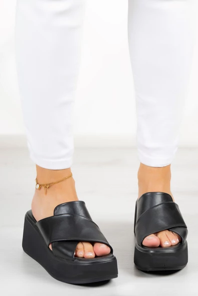 Erkan Saçmacı Olivia Siyah Hakiki Deri Dolgu Topuklu Terlik - 3