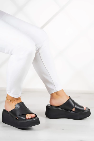 Erkan Saçmacı Olivia Siyah Hakiki Deri Dolgu Topuklu Terlik - 2