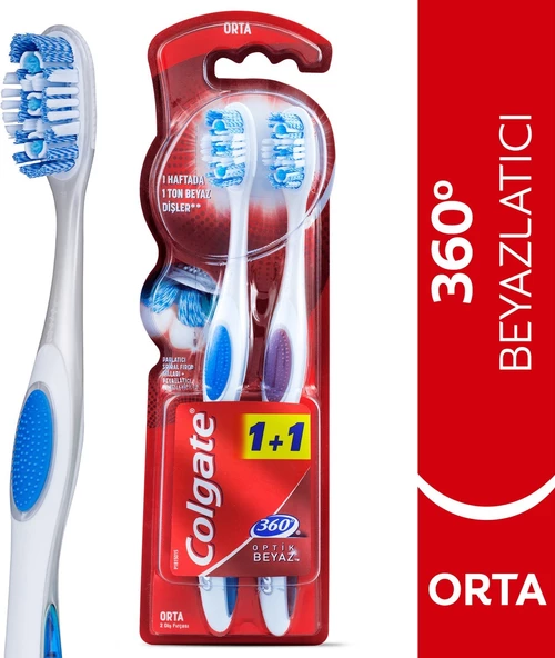 Colgate 360 Optik Beyaz Orta 1+1 Diş Fırçası