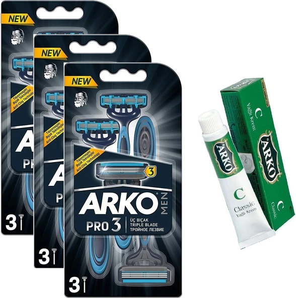 Arko Men Pro3 3'lü 3 Bıçaklı Tıraş Bıçağı 3 Adet + Hediye Arko Krem