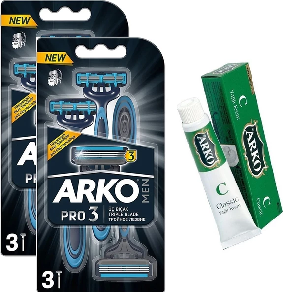 Arko Men Pro3 3'lü 3 Bıçaklı Tıraş Bıçağı 2 Adet + Hediye Arko Krem