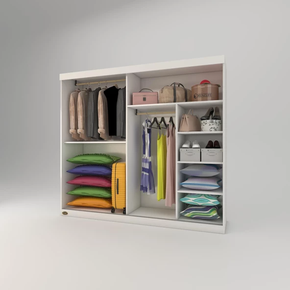 Kenzlife gardırop sürgülü kapaklı kapılı 200 papatya byz gardolap dolap - 3