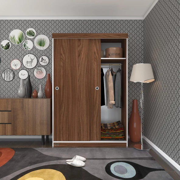Kenzlife gardırop sürgülü kapaklı kapılı karanfil120 cvz gardolap dolap