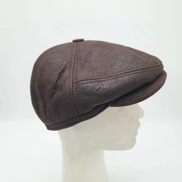 Tek Parça Deri Kürk Kasket Kahve Renk - 12