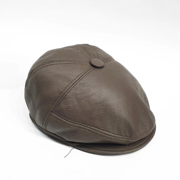 Tek Parça Deri Kürk Kasket Kahve Renk - 6