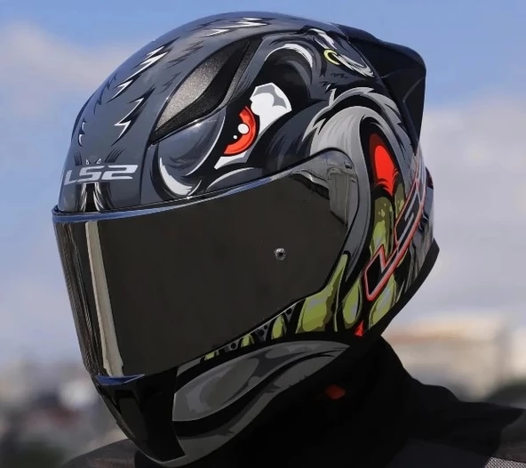 LS2 RRAPID 2 RACE SPOX GRİ-KIRMIZI KASK(SİYAH+ŞEFFAF CAM+SPOILER) - 2