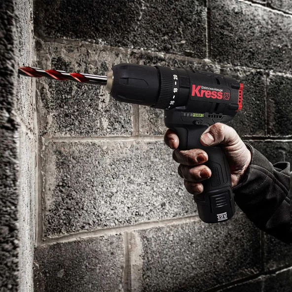 Kress Kug02 12Volt/2.0Ah. Li-İon Çift Akülü Kömürsüz Profesyonel Darbeli Matkap+Darbeli Tornavida Kombo Set - 9