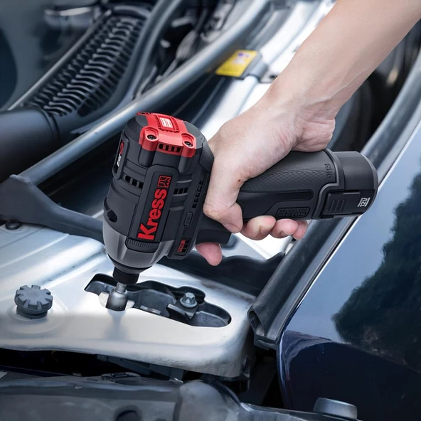 Kress Kug02 12Volt/2.0Ah. Li-İon Çift Akülü Kömürsüz Profesyonel Darbeli Matkap+Darbeli Tornavida Kombo Set - 3