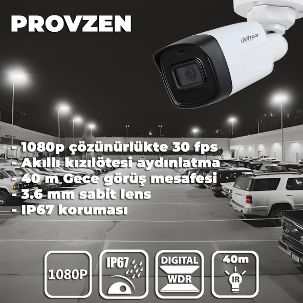 PROVZEN Dahua 7 Kameralı Güvenlik Kamerası 40 Metre Gece Görüşlü - 3