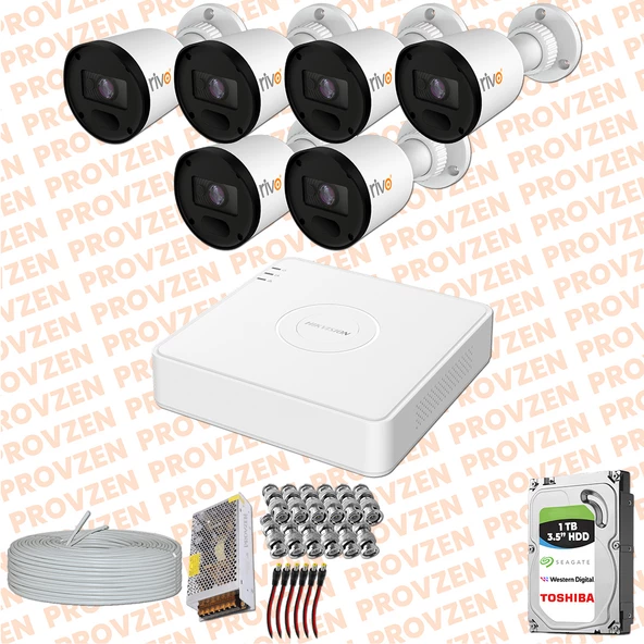 Provzen RV Hikvision 6 Kamera Güvenlik Kamerası 20mt Gece Görüş