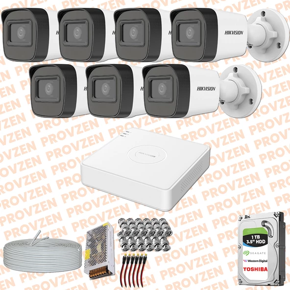 Provzen Hikvision 7 Kamera FullHD Güvenlik Kamerası Set 1TB HDD