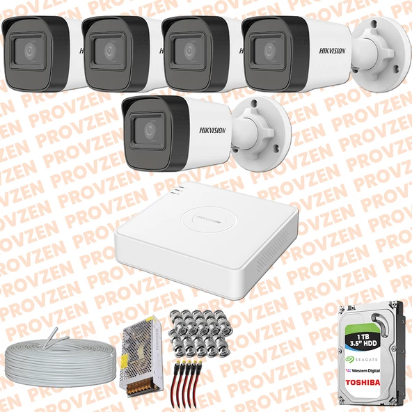 Provzen Hikvision 5 Kamera FullHD Güvenlik Kamerası Set 1TB HDD