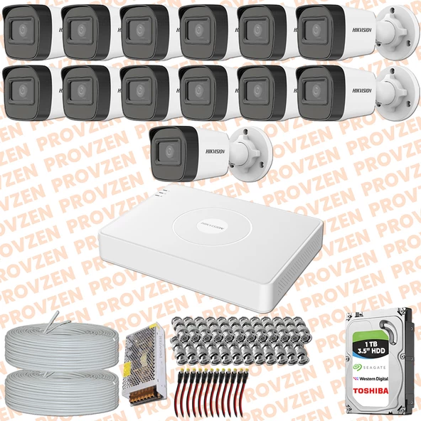 PROVZEN HİKVİSİON 13 KAMERA FULLHD GÜVENLİK KAMERASI SET 1TB HD