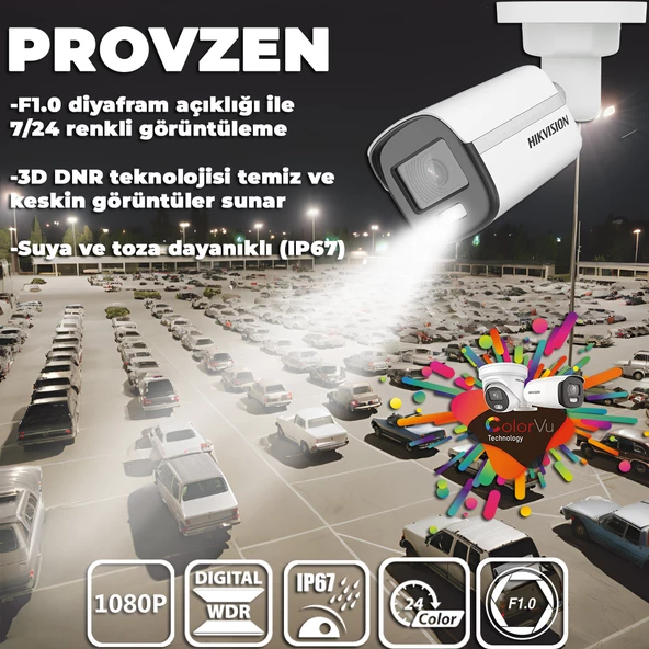 Provzen Hikvision ColorVu Gece Renkli 12 Kameralı Set 1TB HDD - 3