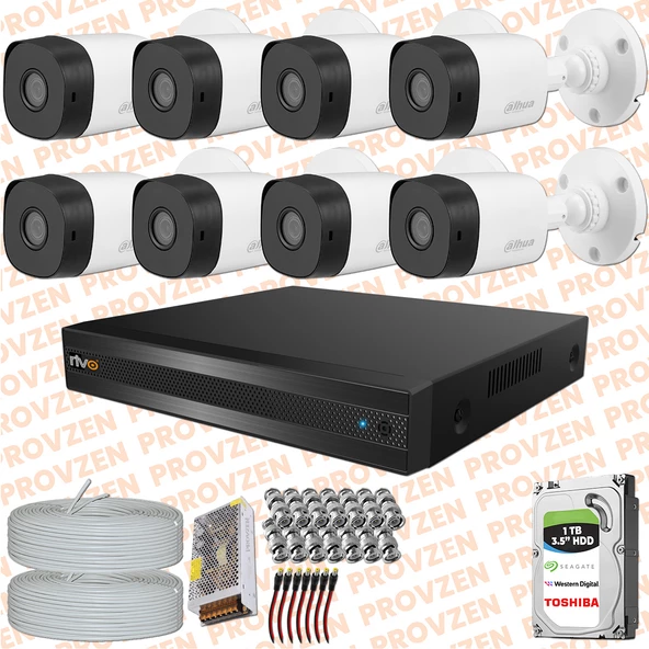 Provzen Rv Dahua 8 Kamera Fullhd Güvenlik Kamerası Set 1tb Hdd