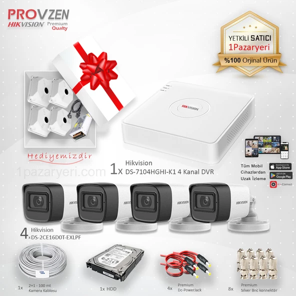 Provzen Premium Hikvision 4 Kameralı Güvenlik Kamera Seti 500GB