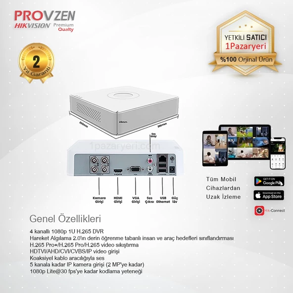 Provzen Premium Hikvision 4 Kameralı Güvenlik Kamera Seti 500GB - 5