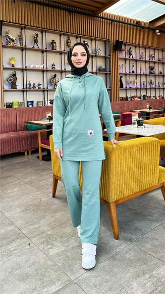 Kapşonlu Çıtçıtlı Sade Basic İkili Eşofman Spor Takımı - 03036.100 - Çağla Yeşili ürün görseli