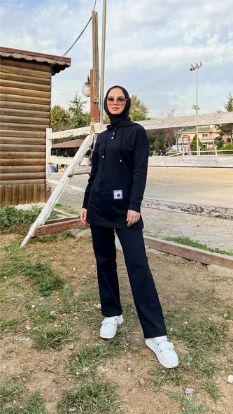 Kapşonlu Çıtçıtlı Sade Basic İkili Eşofman Spor Takımı - 03036.003 - Siyah - 9