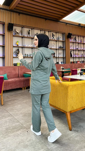 Kapşonlu Çıtçıtlı Sade Basic İkili Eşofman Spor Takımı - 03036.017 - Antrasit - Resim 6