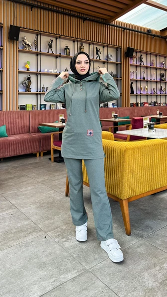 Kapşonlu Çıtçıtlı Sade Basic İkili Eşofman Spor Takımı - 03036.017 - Antrasit - Resim 5
