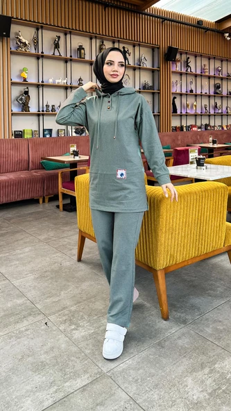 Kapşonlu Çıtçıtlı Sade Basic İkili Eşofman Spor Takımı - 03036.017 - Antrasit - Resim 2