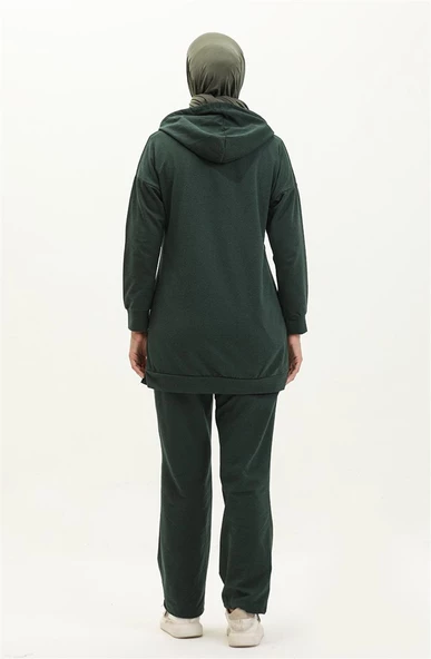 Kapşonlu O Yaka Sade Basic İkili Eşofman Spor Takımı - 03039.021 - Nefti - 5